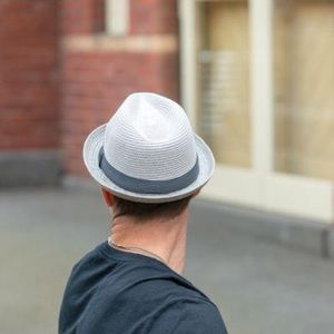 Mens grey straw hat